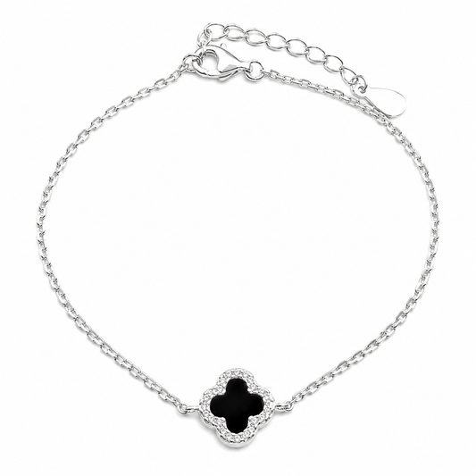 Pulsera Van Negra 1 Trebol Plata Ley 925