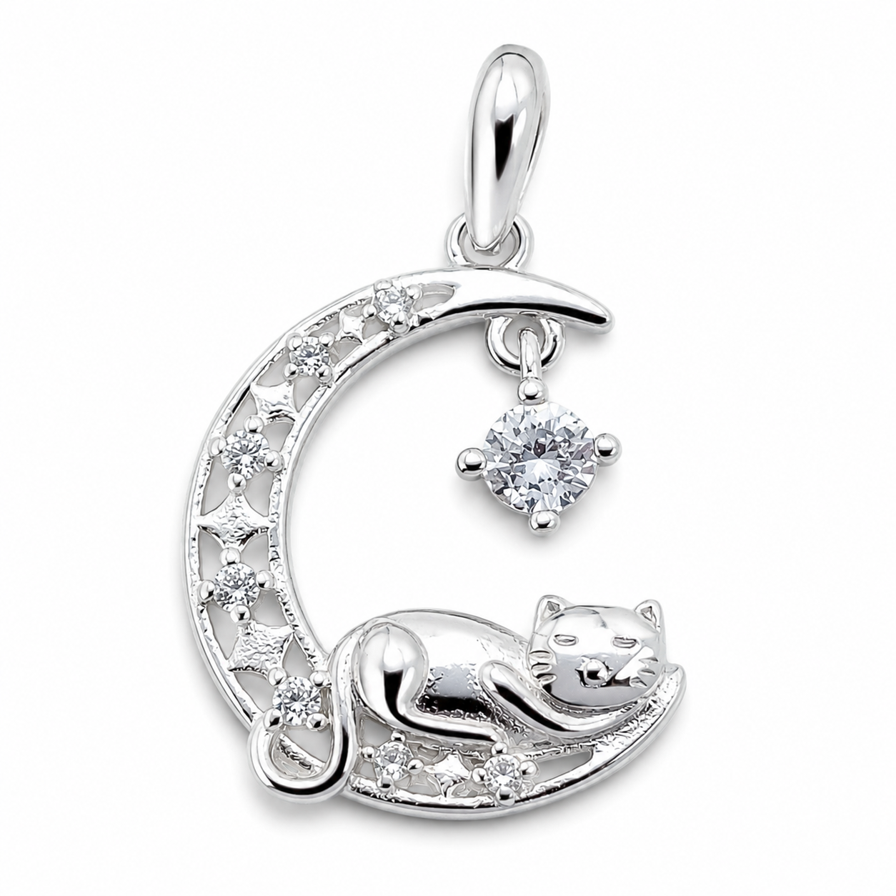 Dije Gato Luna Blanco Plata Ley 925