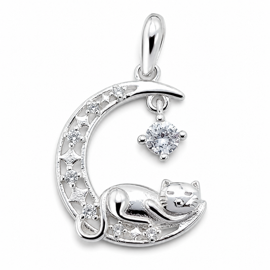 Dije Gato Luna Blanco Plata Ley 925