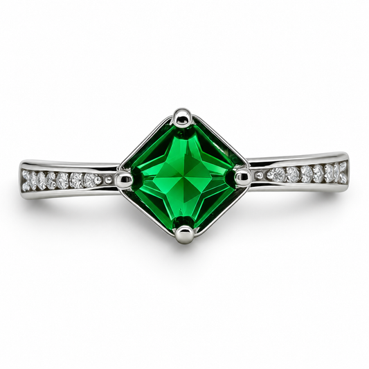 Anillo Rombo Zirconia Verde Plata Ley 925