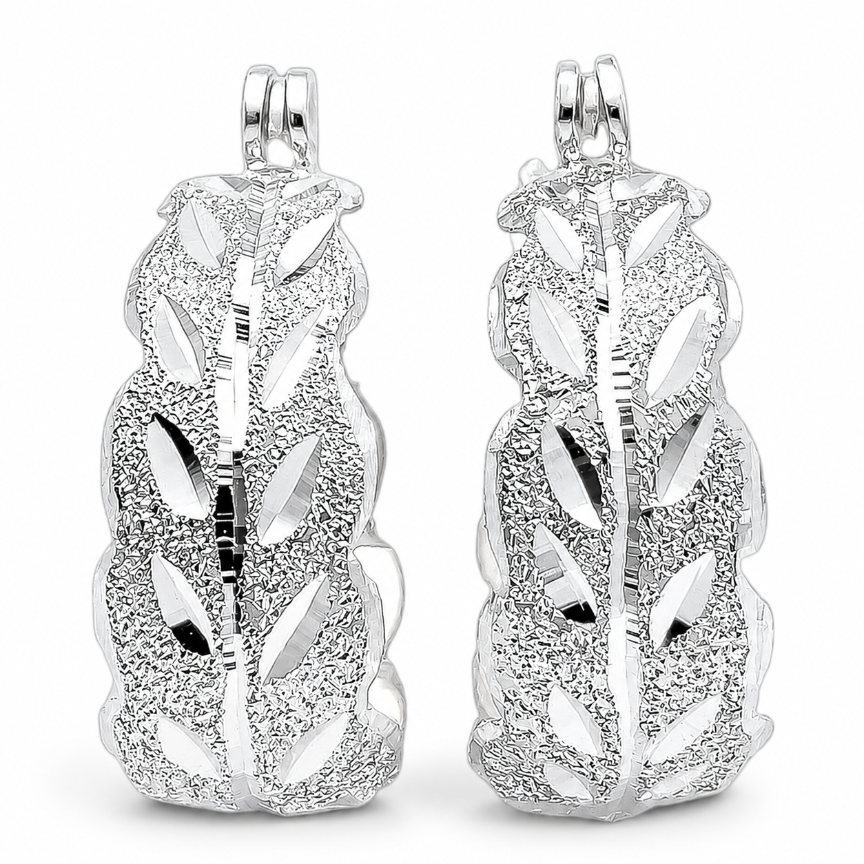 Arracada Diamantada Hojitas Plata Ley 925