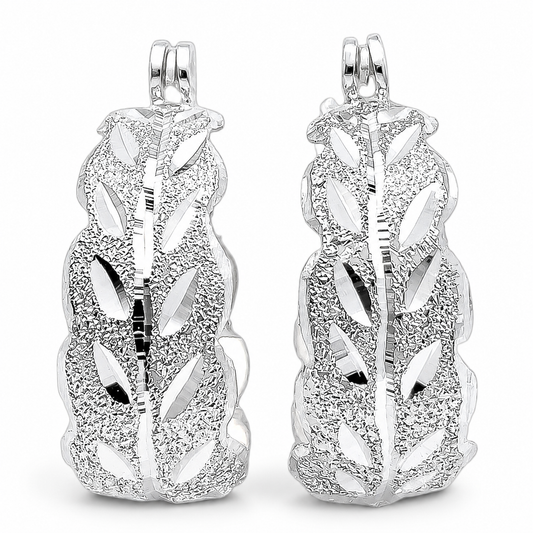 Arracada Diamantada Hojitas Plata Ley 925