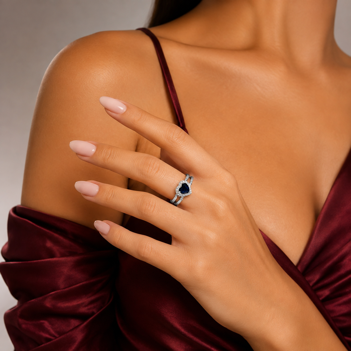 Anillo Doble Vista Corazon Azul Plata Ley 925