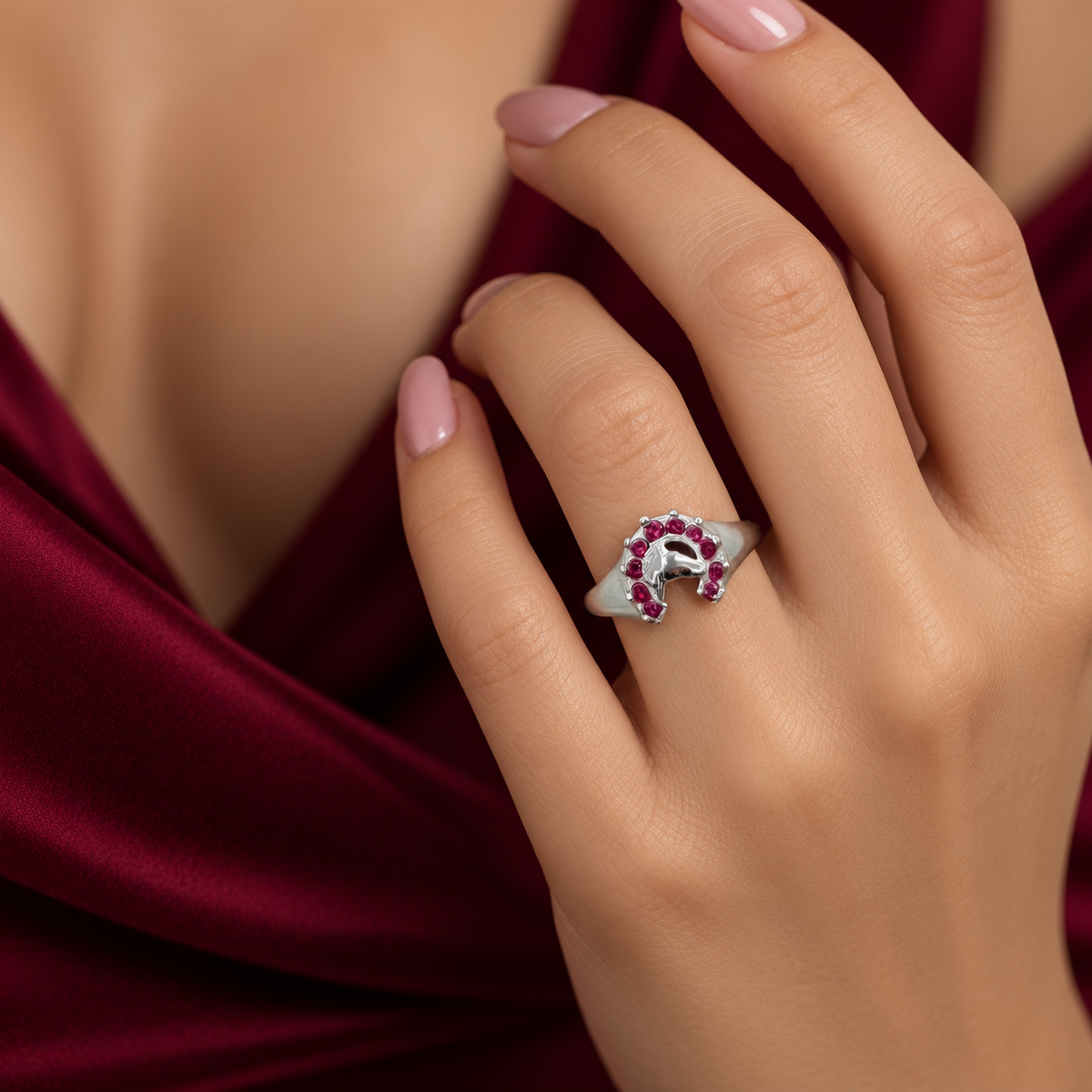Anillo Herradura Fiusha Plata Ley 925