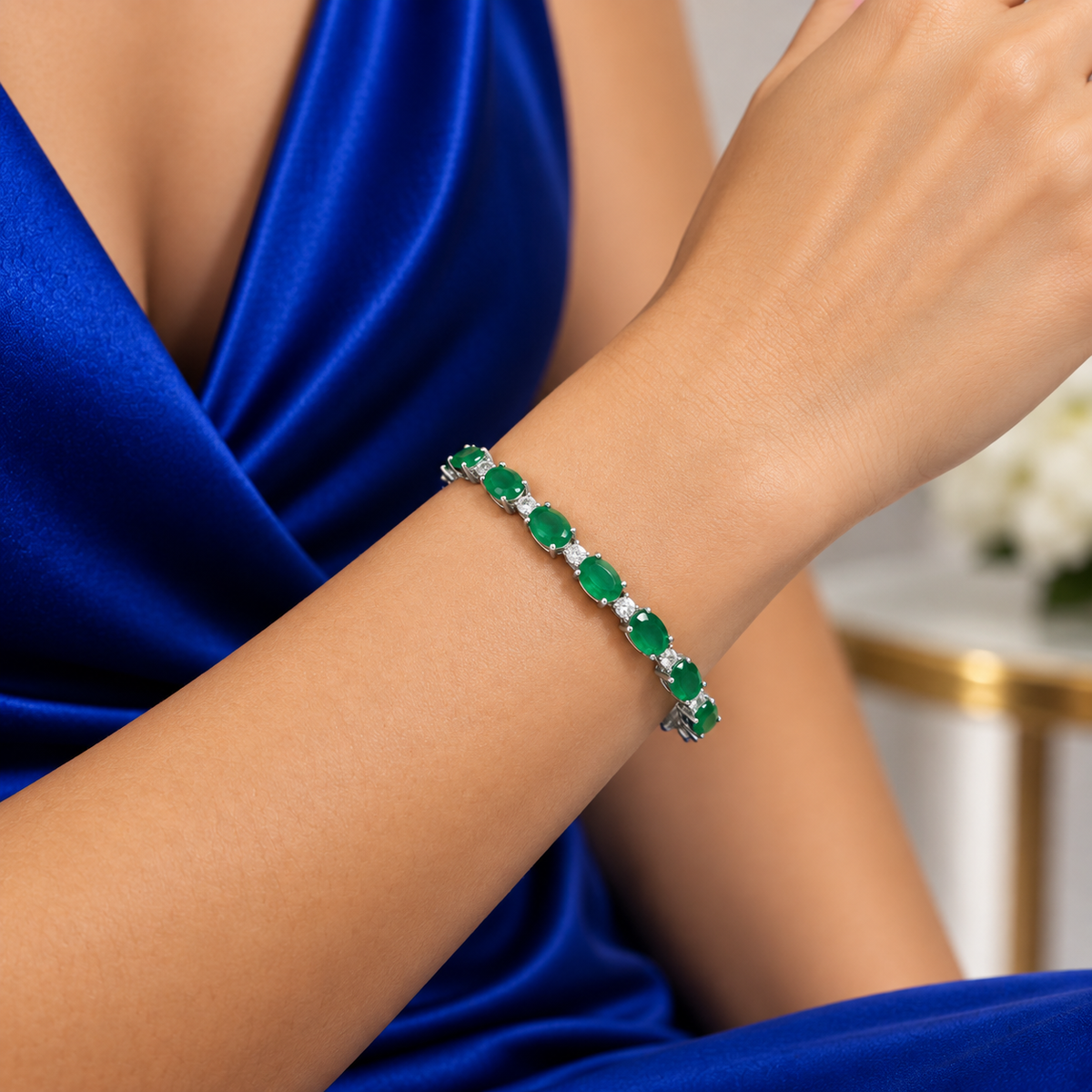 Pulsera Verde Turmalina Zirconia Plata Ley 925
