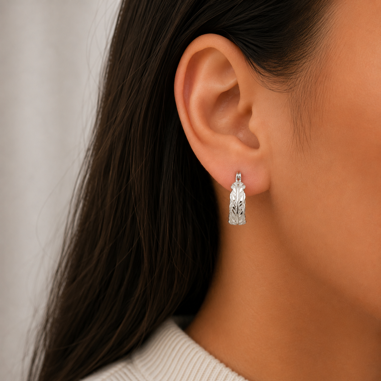 Arracada Diamantada Hojitas Plata Ley 925
