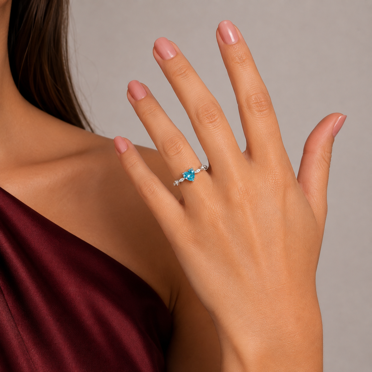 Anillo Corazon Zirconia Azul Plata Ley 925