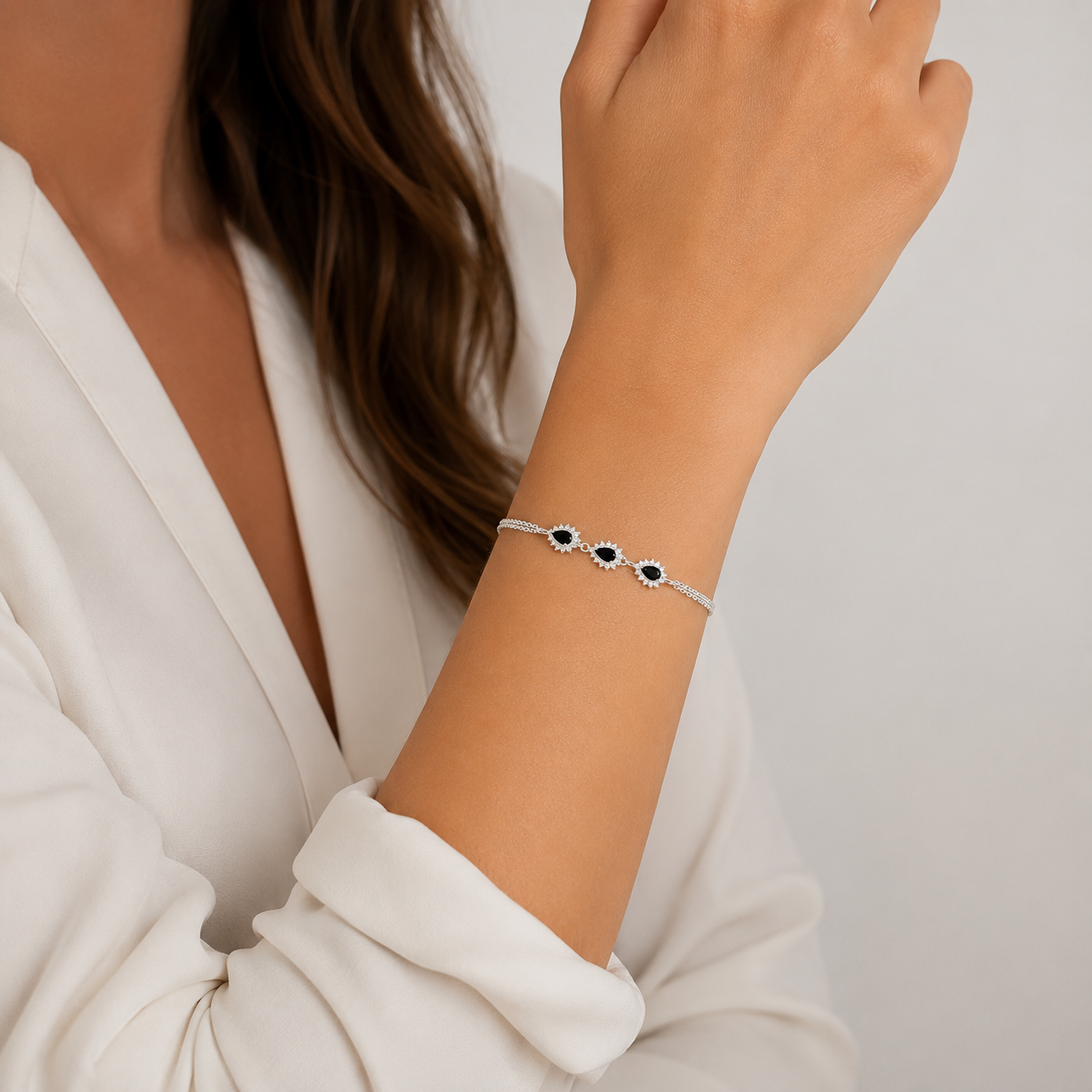 Pulsera Zirconia Negra Plata Ley 925