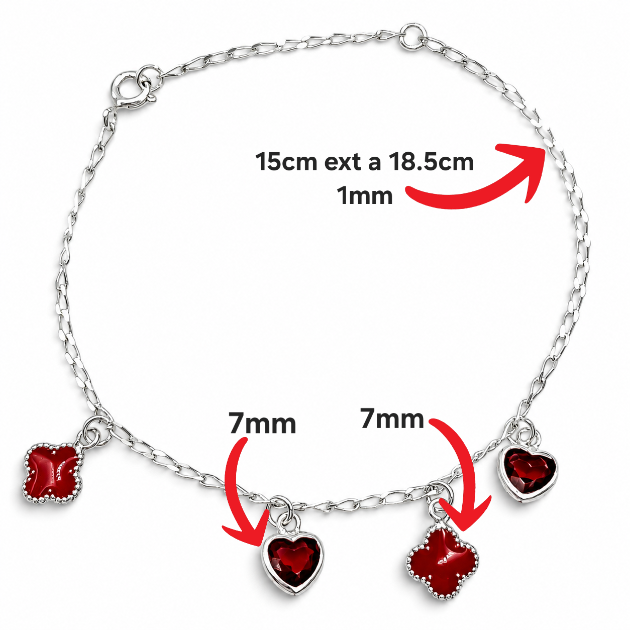 Pulsera Trebol Corazon Plata Ley 925