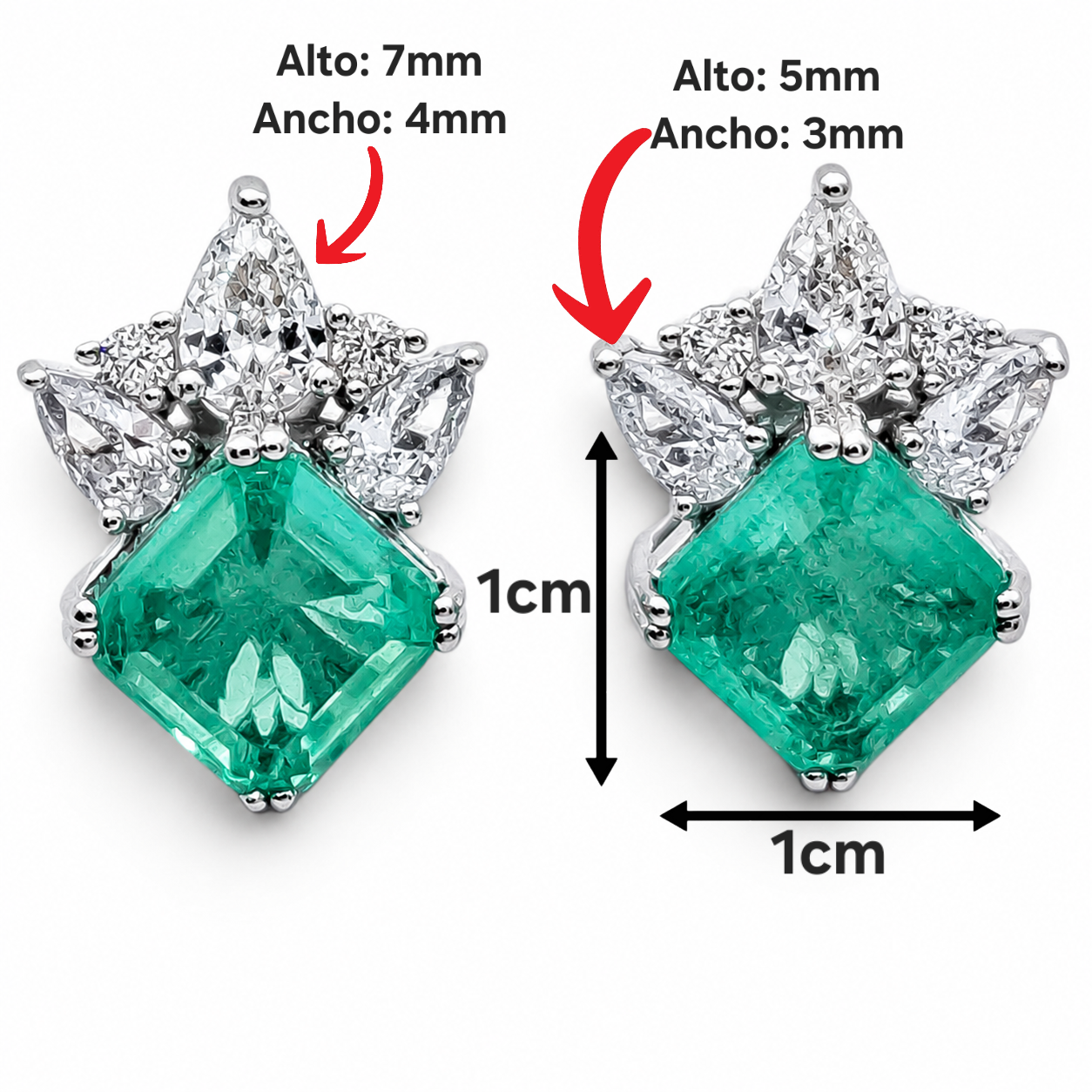 Arete Cuadro Verde Zirconia Plata Ley 925