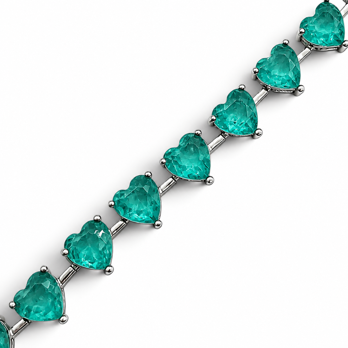 Pulsera Corazones Verde Turmalina Aqua Plata Ley 925
