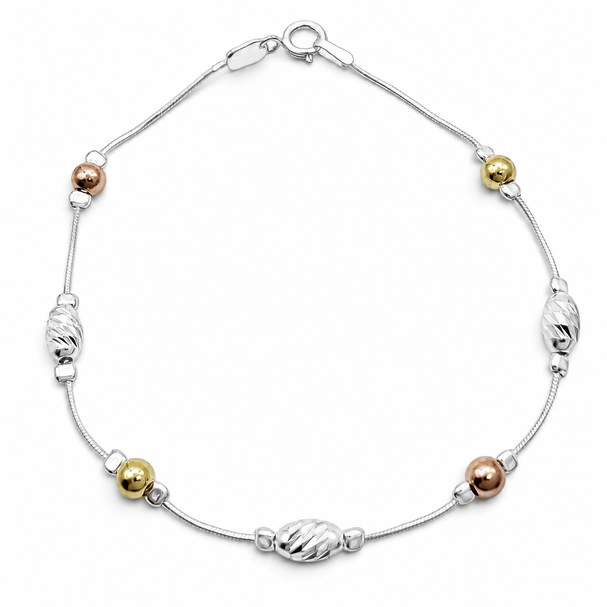 Pulsera Semilla Tricolor Plata Ley 925