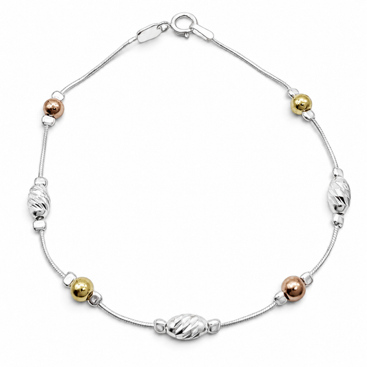 Pulsera Semilla Tricolor Plata Ley 925
