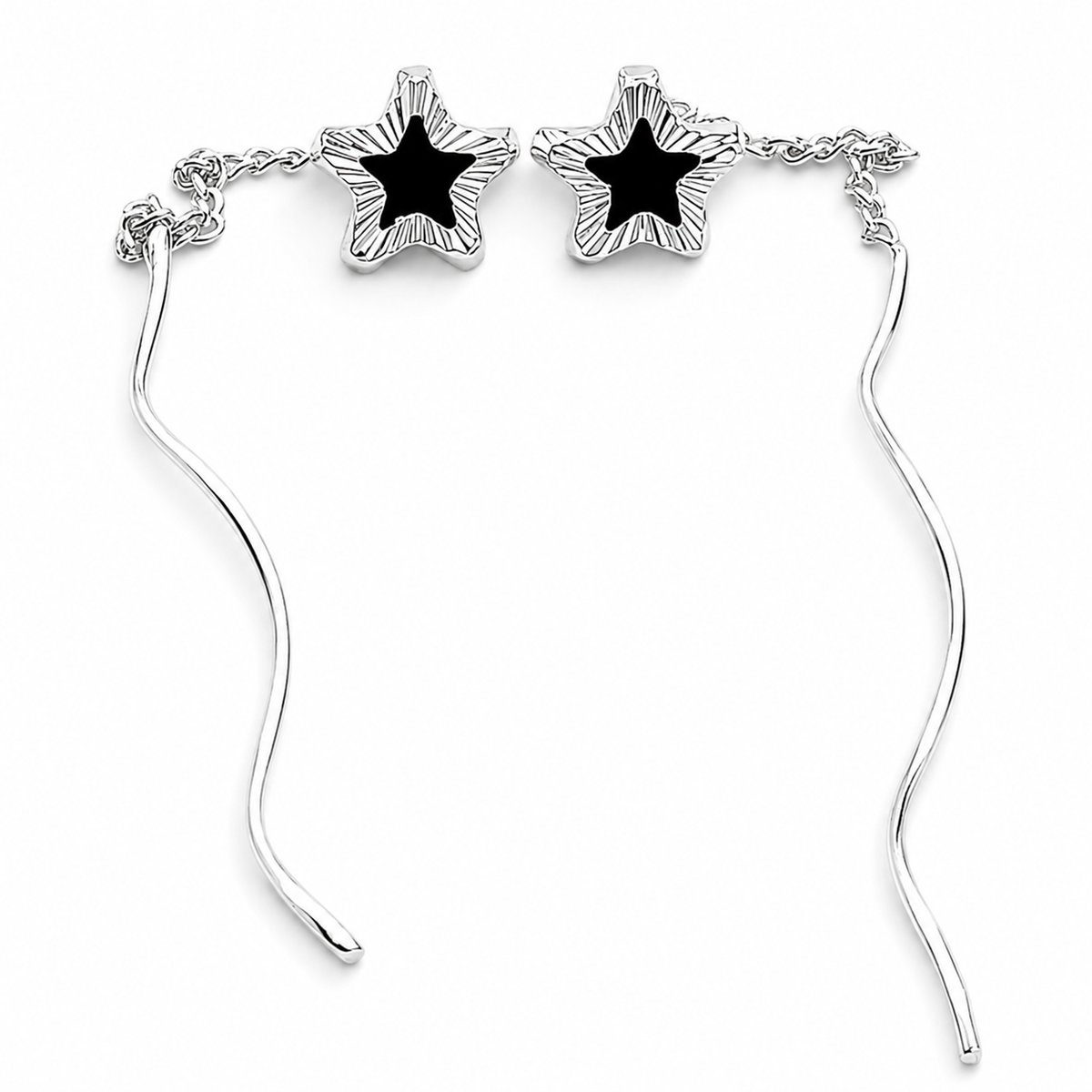 Arete Largo Estrella Negro Plata Ley 925