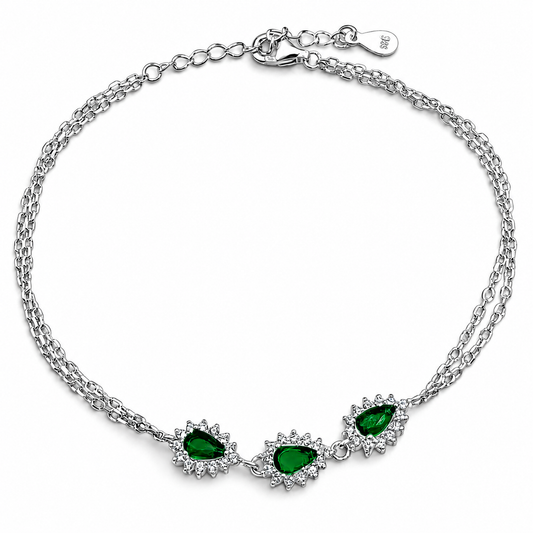 Pulsera Zirconia Verde Plata Ley 925