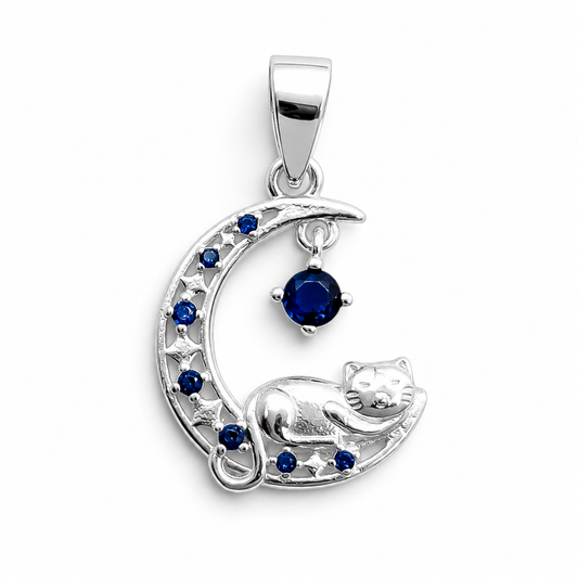 Dije Gato Luna Azul Plata Ley 925