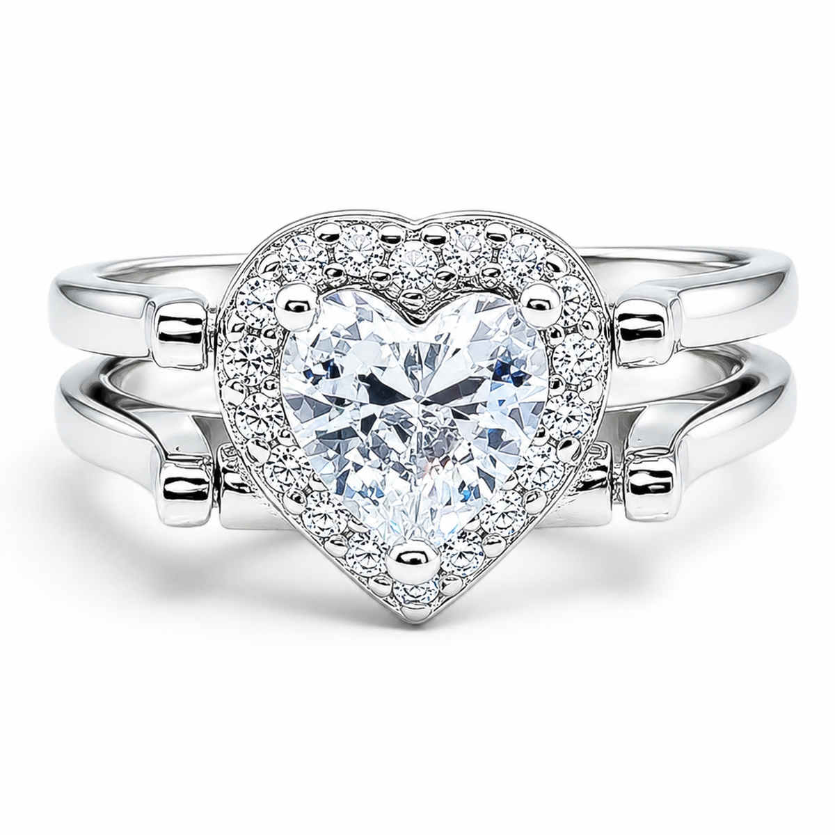 Anillo Doble Vista Corazon Lila Plata Ley 925