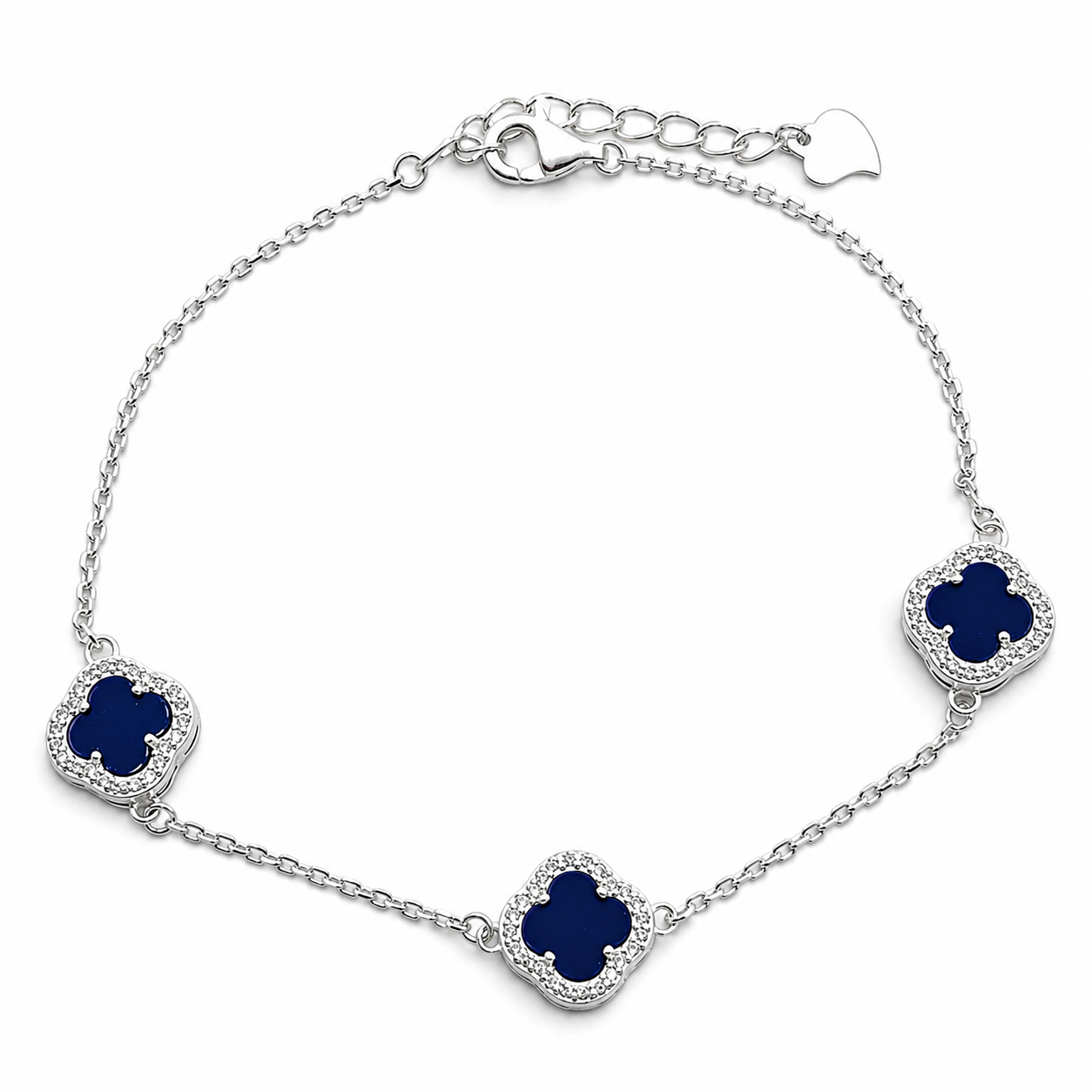 Pulsera Van Azul 3 Treboles Plata Ley 925