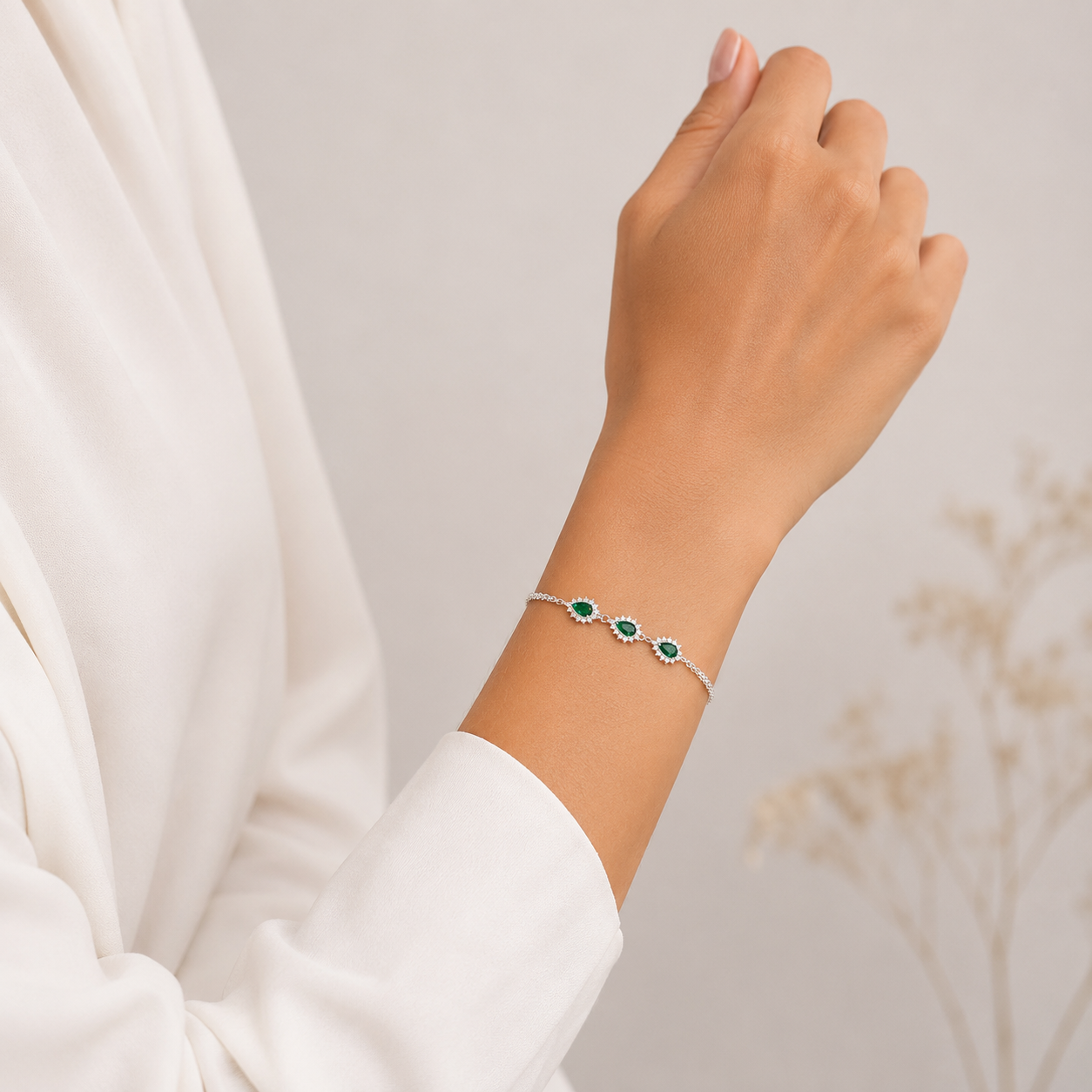Pulsera Zirconia Verde Plata Ley 925