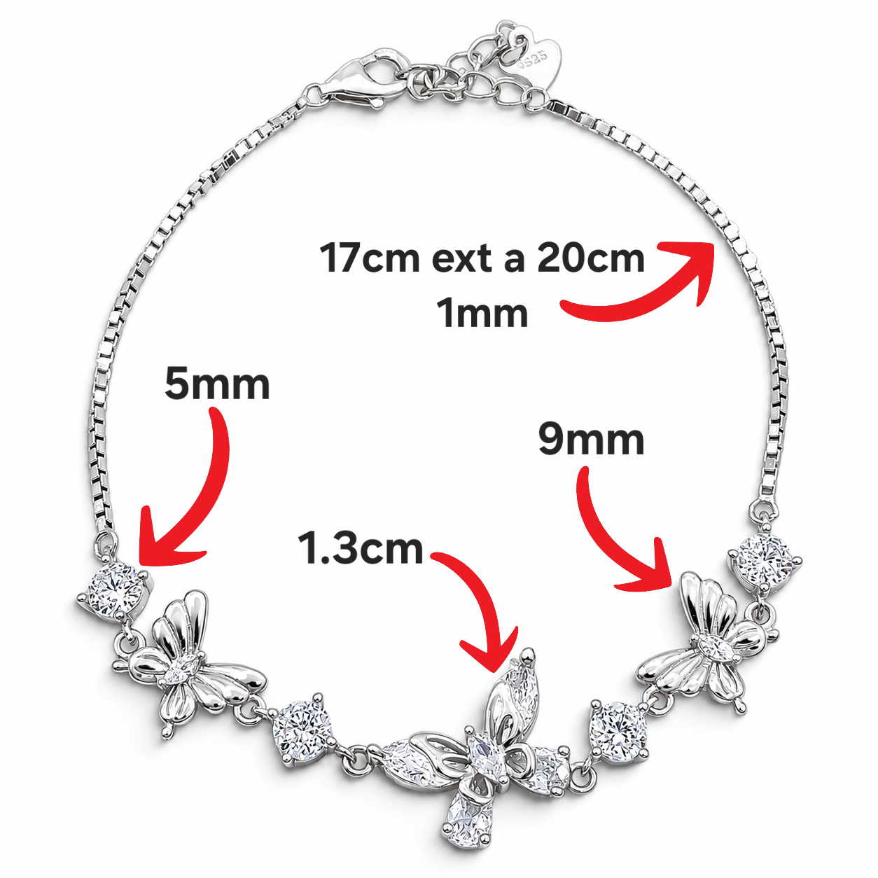 Pulsera Mariposa Zirconia Plata Ley 925