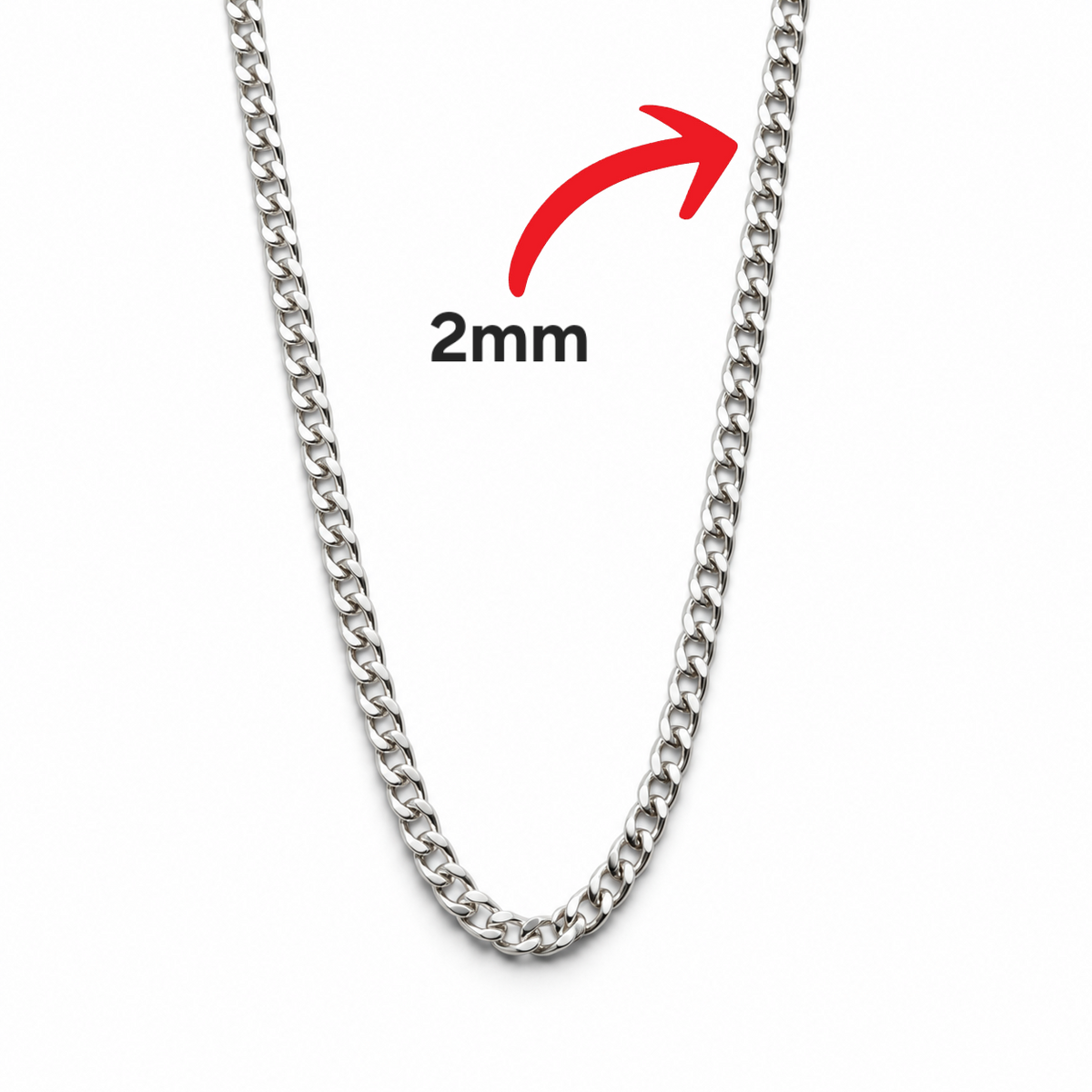 Cadena Cubana Lisa 2mm Plata Ley 925