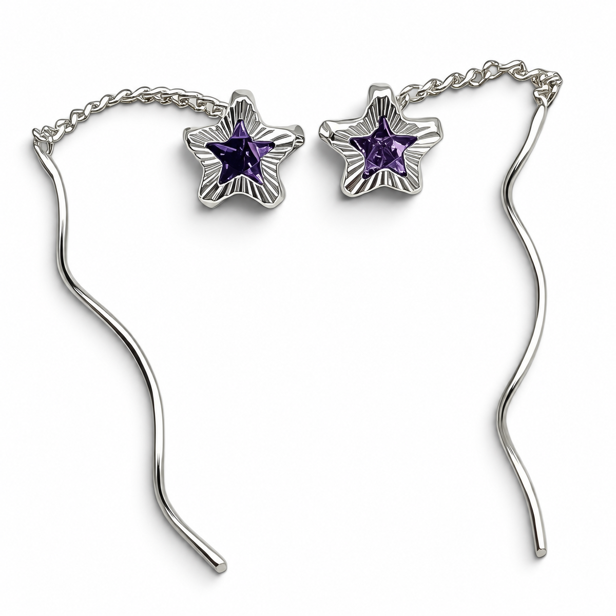 Arete Largo Estrella Morado Plata Ley 925