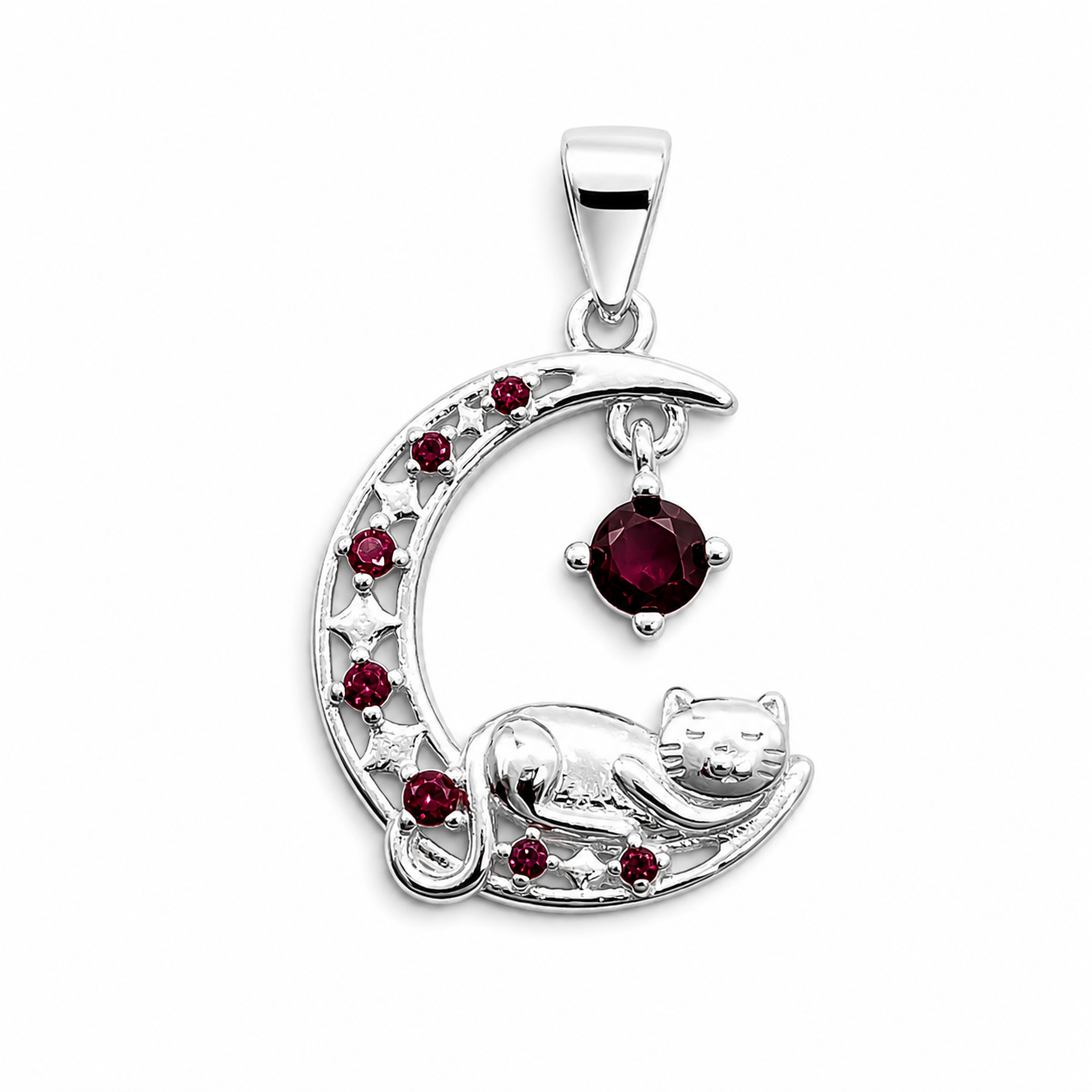 Dije Gato Luna Rojo Plata Ley 925