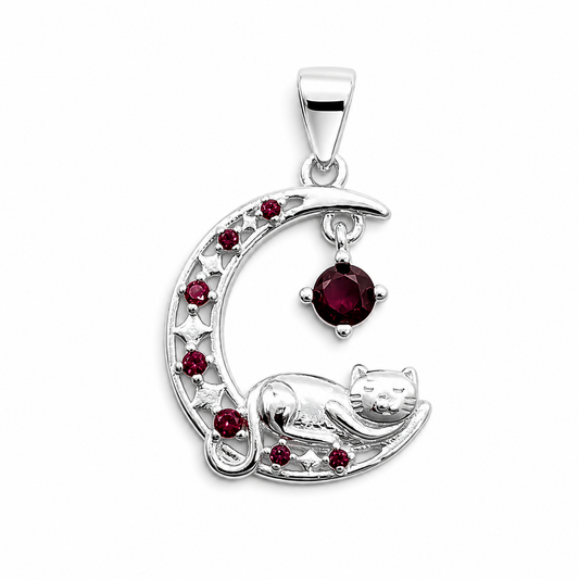 Dije Gato Luna Rojo Plata Ley 925