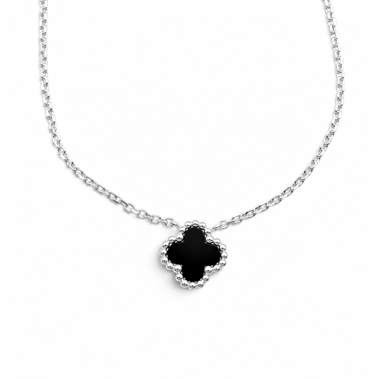 Collar Van Negro 1 Trebol Plata Ley 925