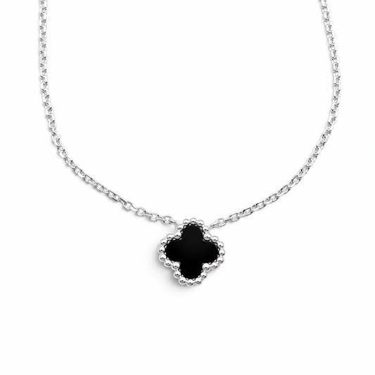 Collar Van Negro 1 Trebol Plata Ley 925