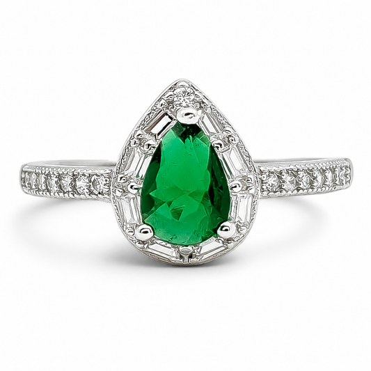 Anillo Gota Chica Verde Plata Ley 925