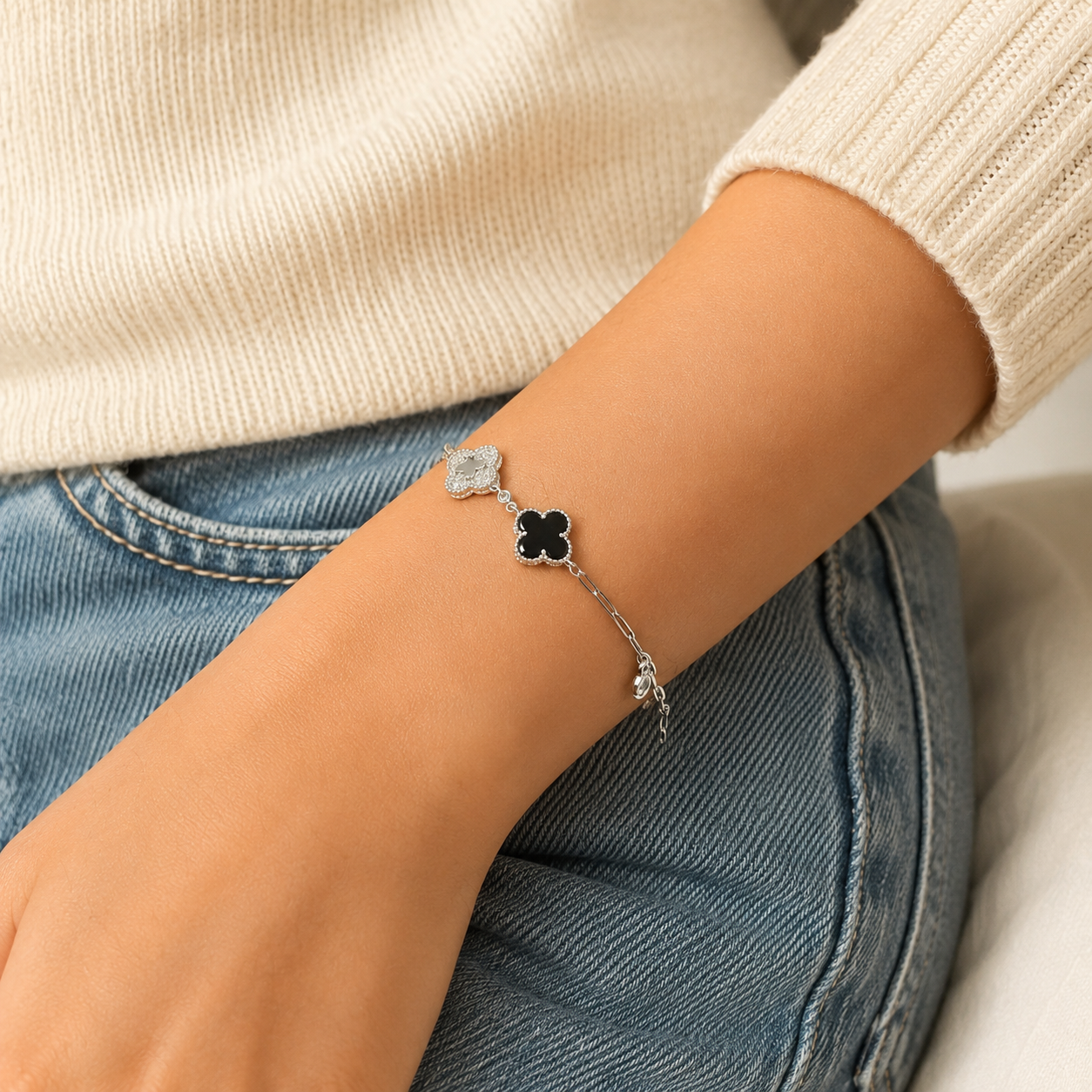 Pulsera Van 2 Treboles Plata Ley 925