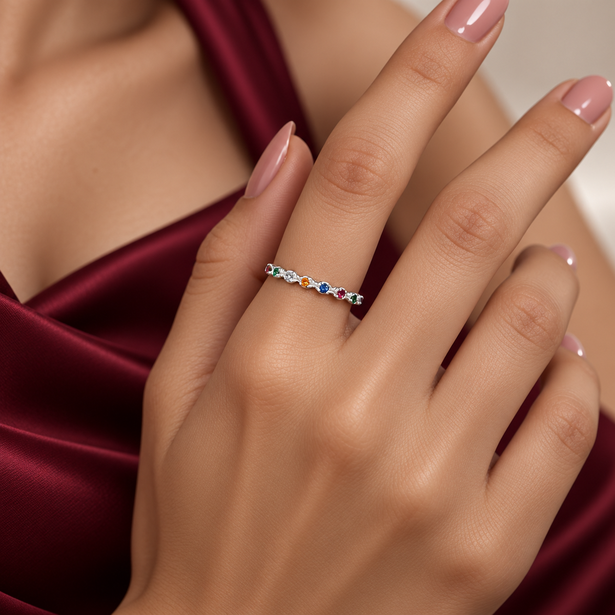 Anillo Zirconia Multicolor Plata Ley 925