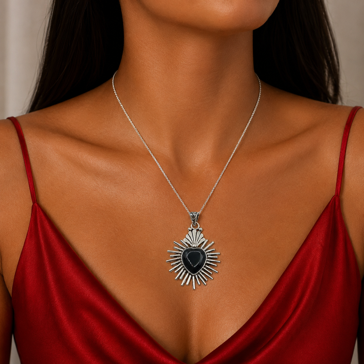 Dije Corazon Negro Plata Ley 925