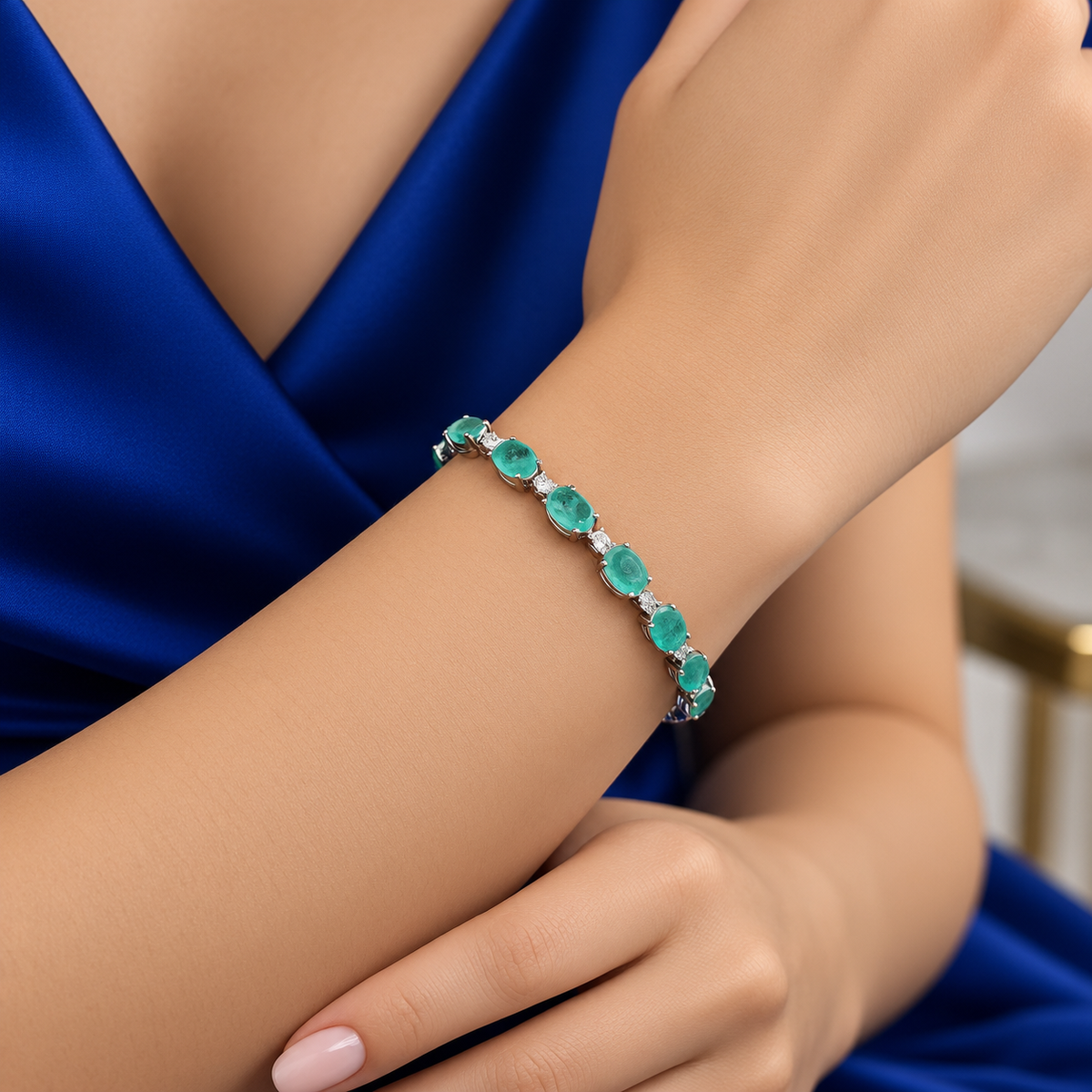 Pulsera Verde Turmalina Plata Ley 925