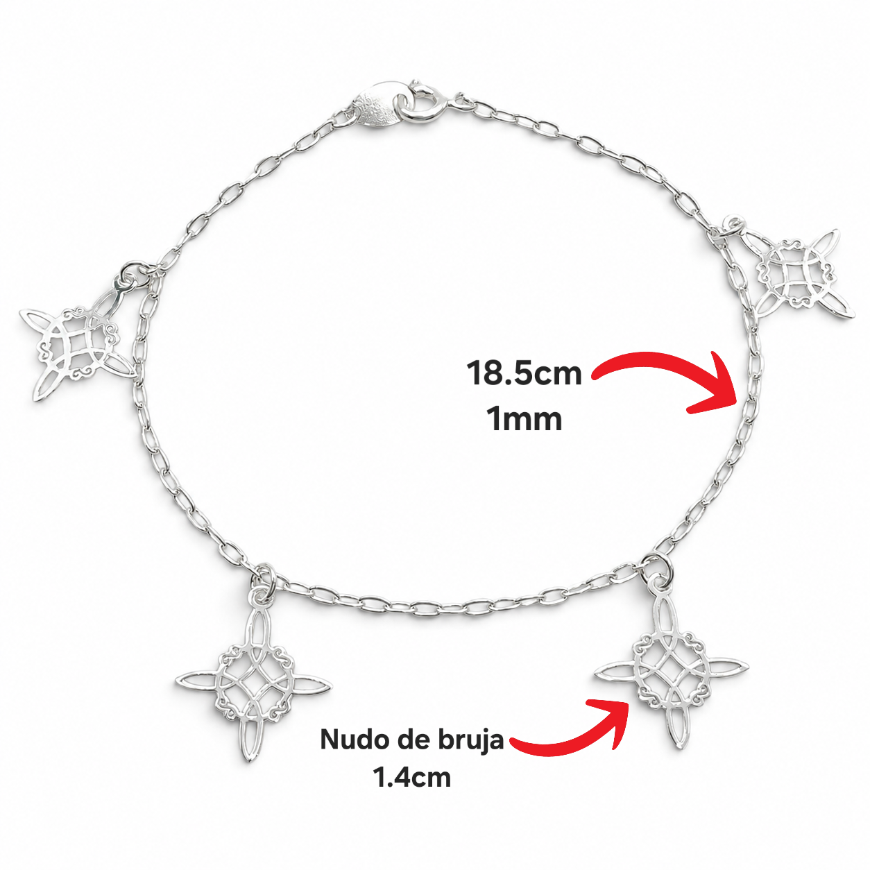 Pulsera Nudo de Bruja Plata Ley 925