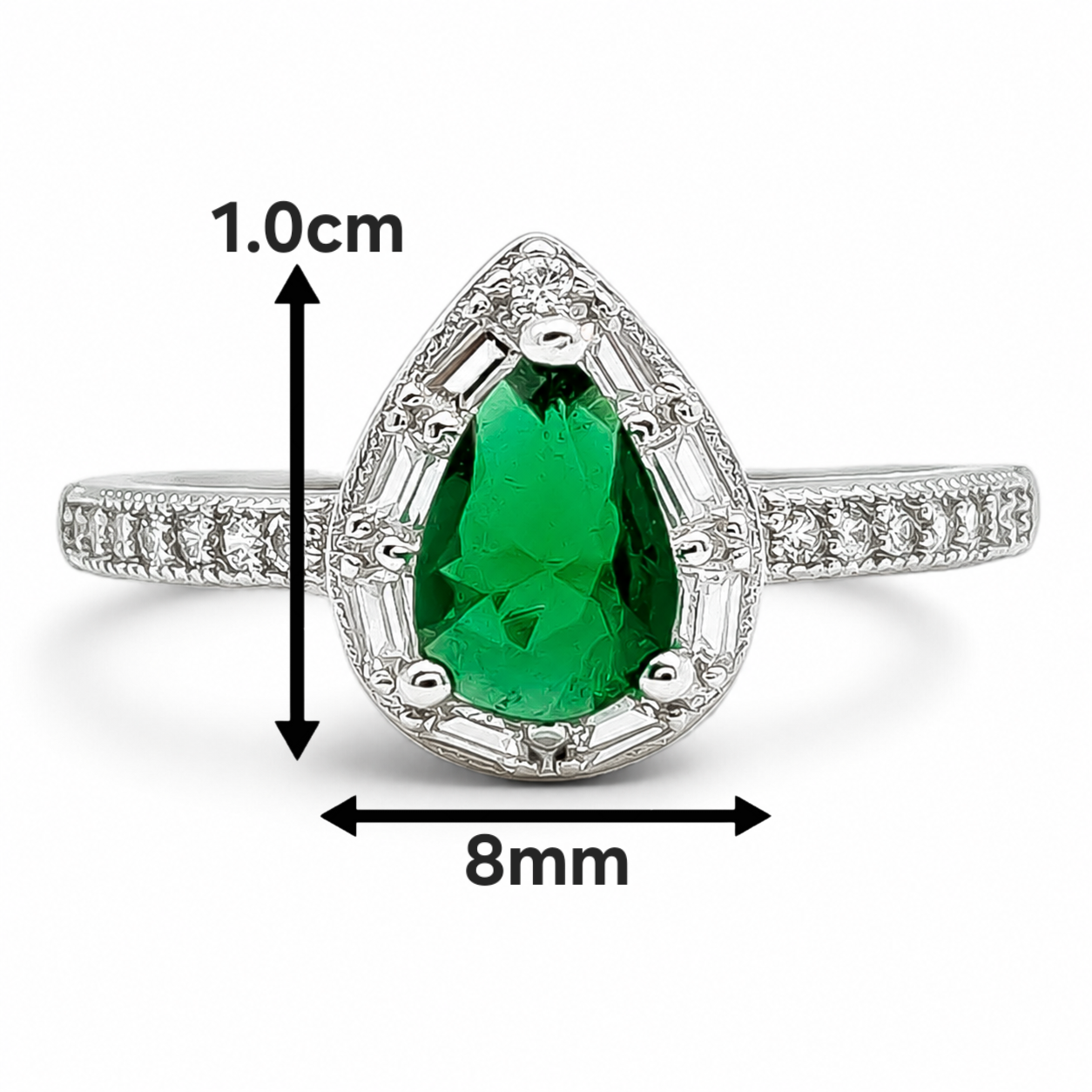 Anillo Gota Chica Verde Plata Ley 925
