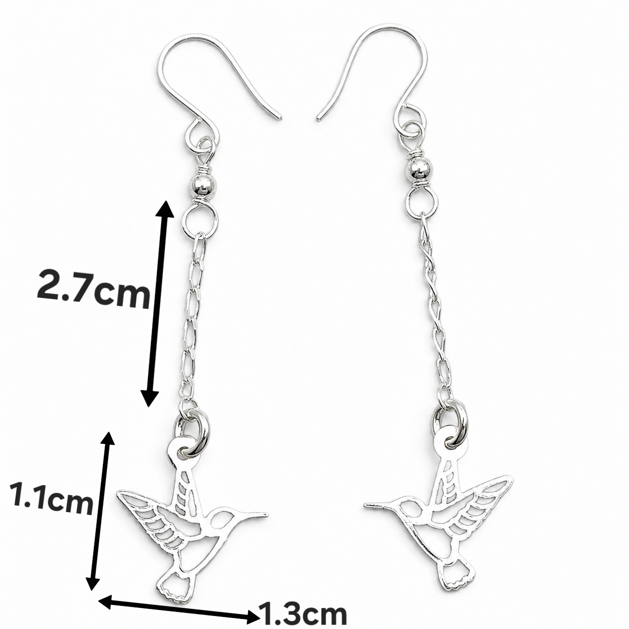 Arete Largo Colibri Plata Ley 925