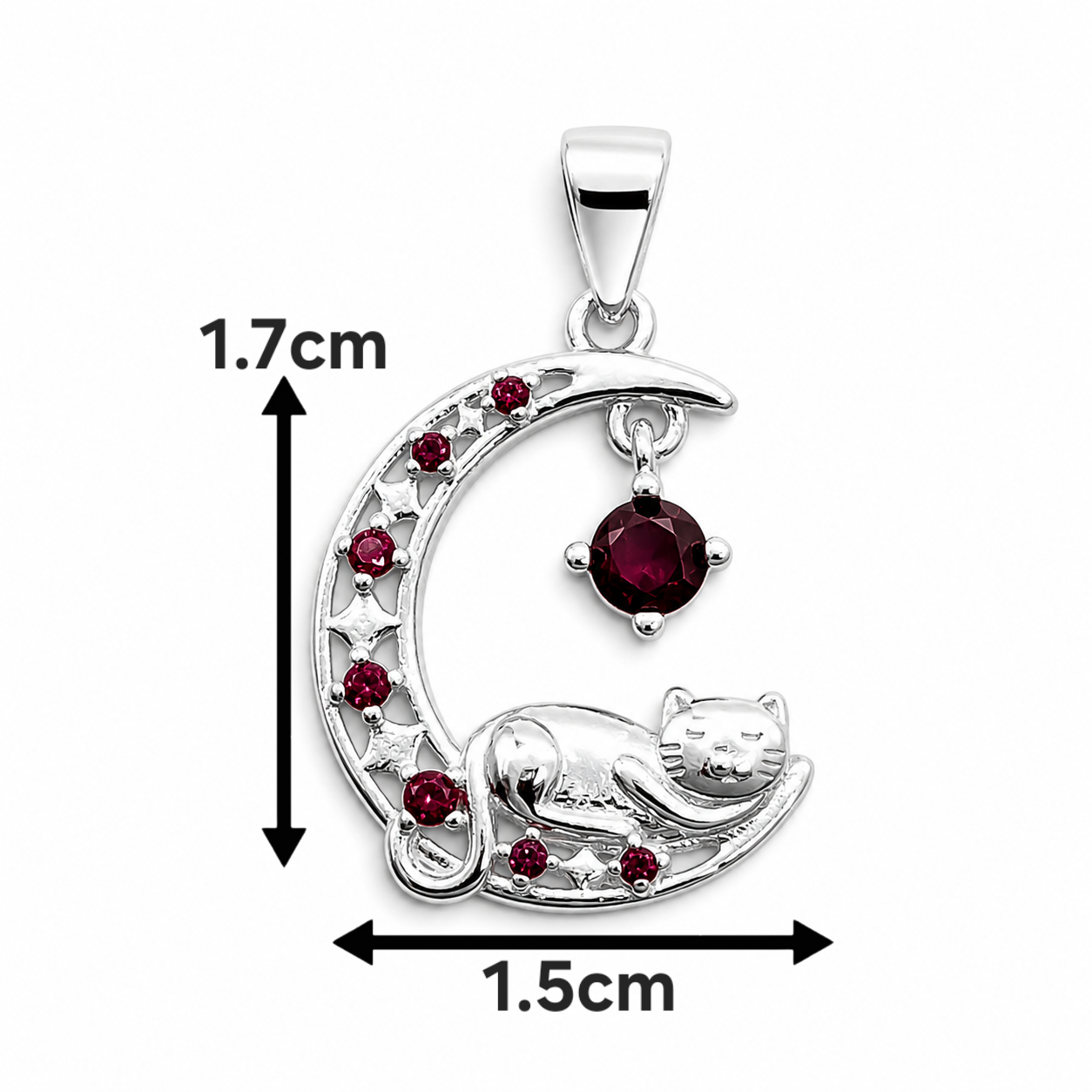 Dije Gato Luna Rojo Plata Ley 925