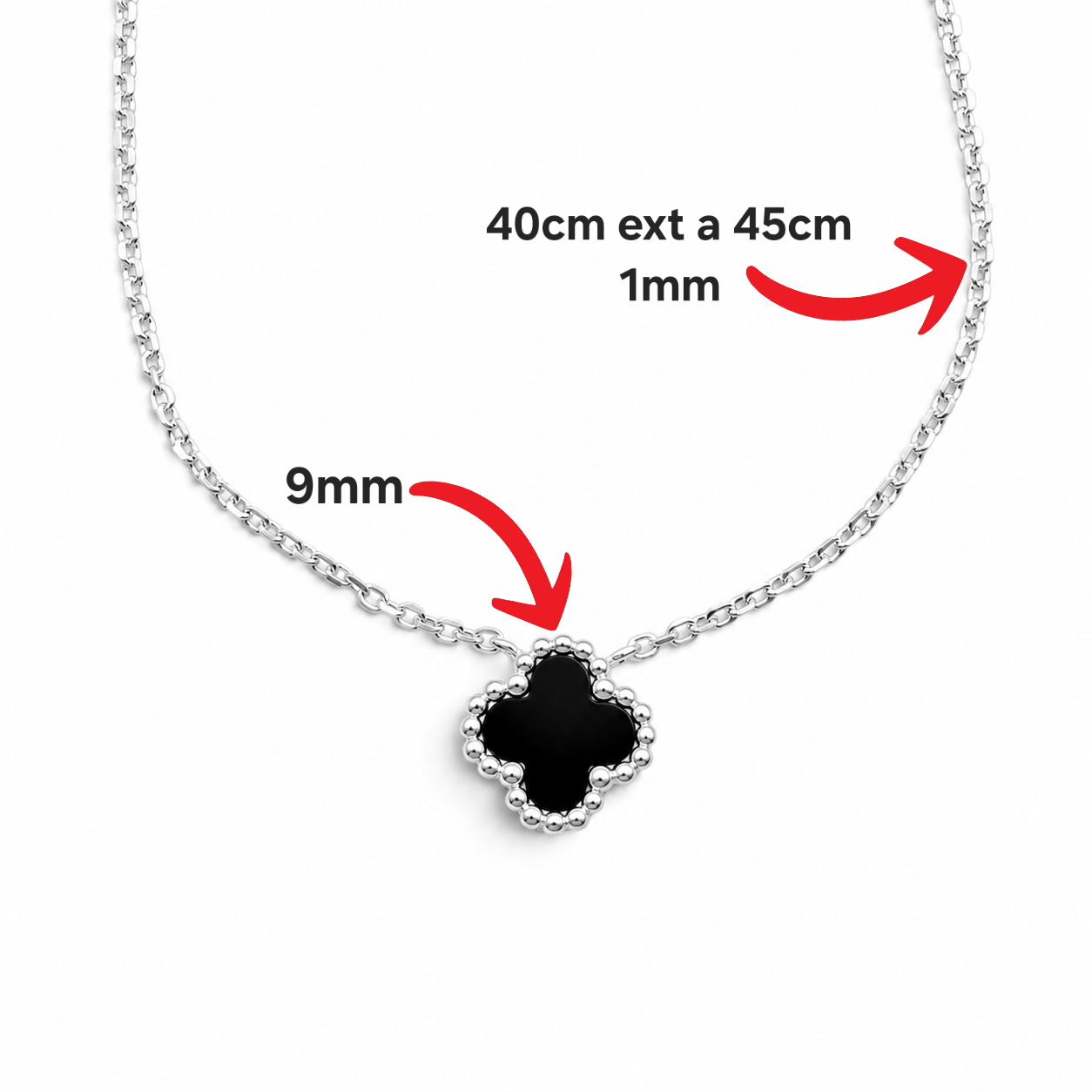 Collar Van Negro 1 Trebol Plata Ley 925