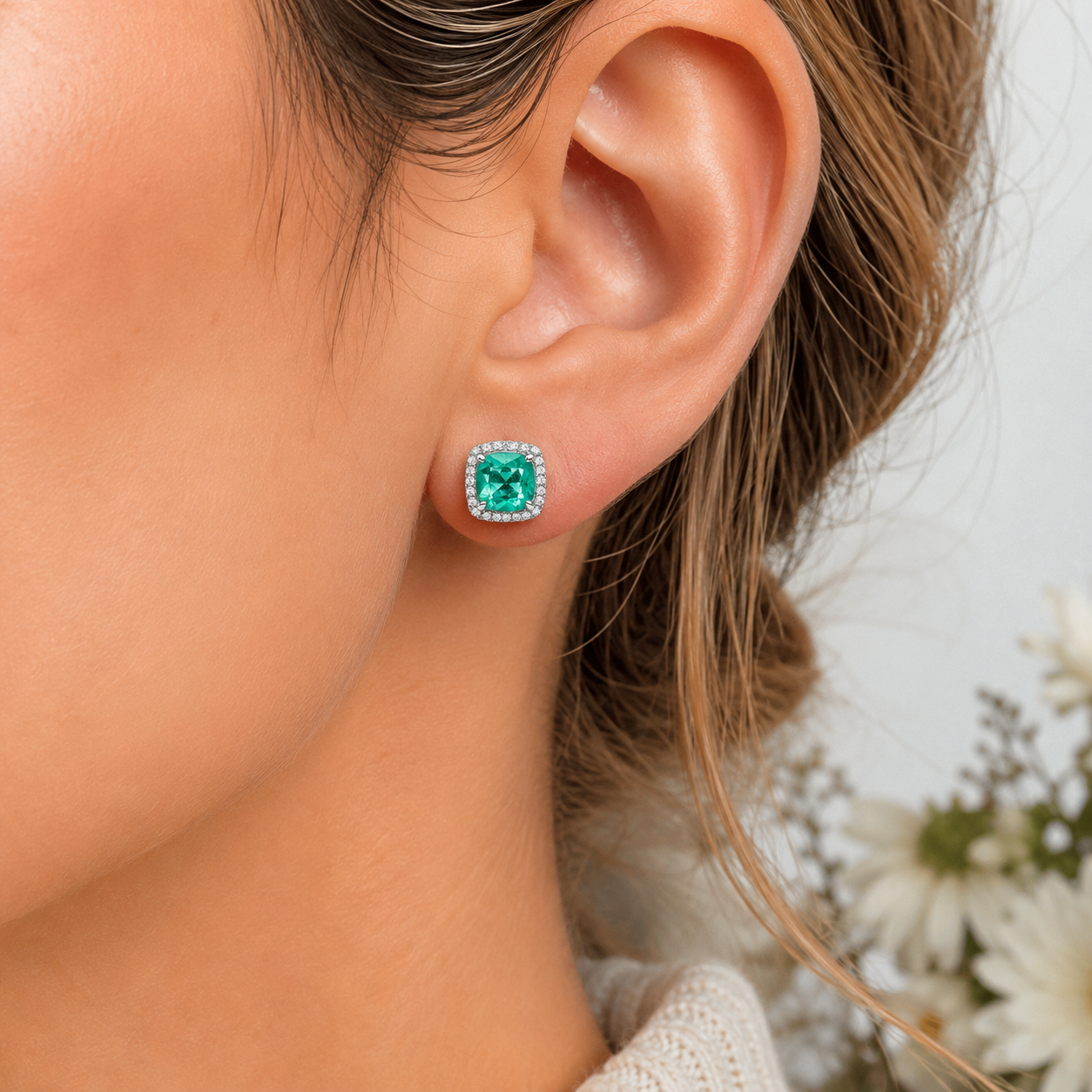 Arete Zirconia Verde Plata Ley 925