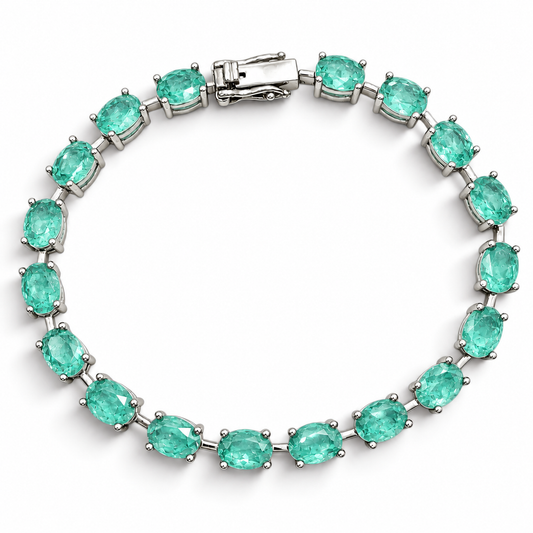 Pulsera Verde Aqua Turmalina Plata Ley 925