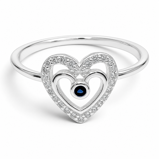 Anillo Corazon Azul Plata Ley 925