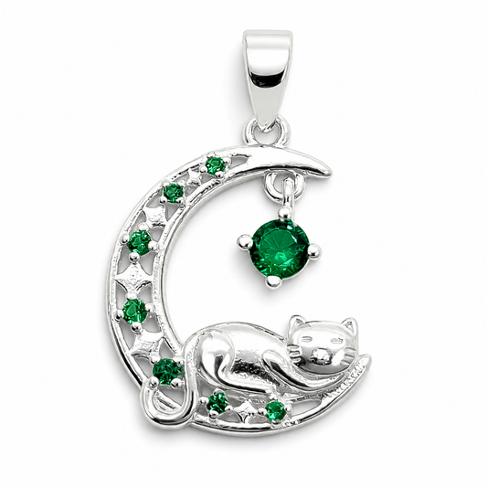 Dije Gato Luna Verde Plata Ley 925