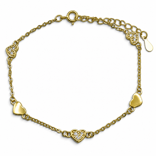 Pulsera Corazones Dorada Plata Ley 925