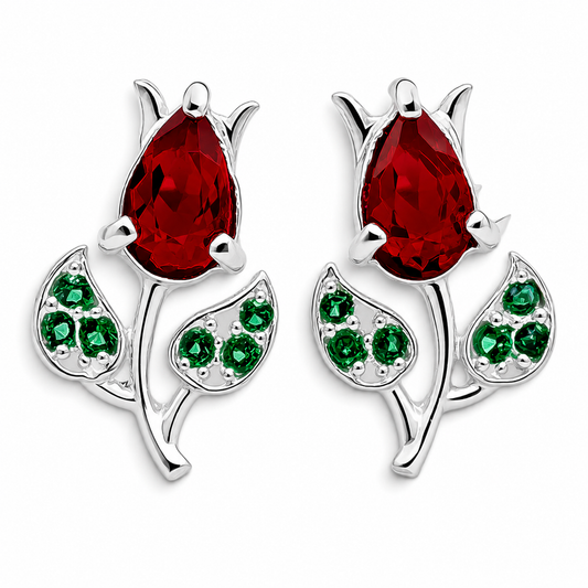 Broquel Tulipan Zirconia Plata Ley 925
