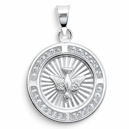 Dije Medalla Espiritu Santo Redonda Plata Ley 925