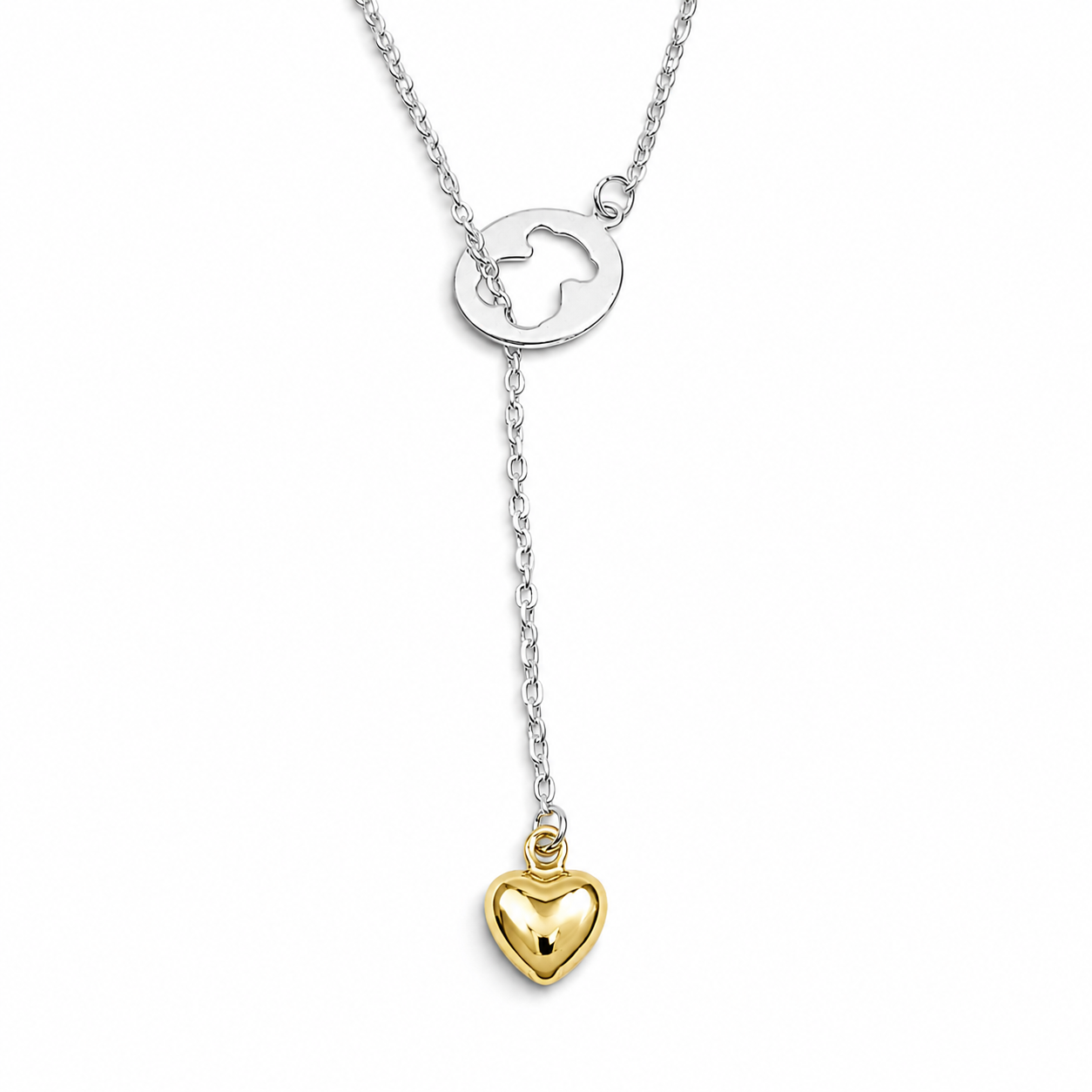 Collar Osito Corazon Dorado Plata Ley 925