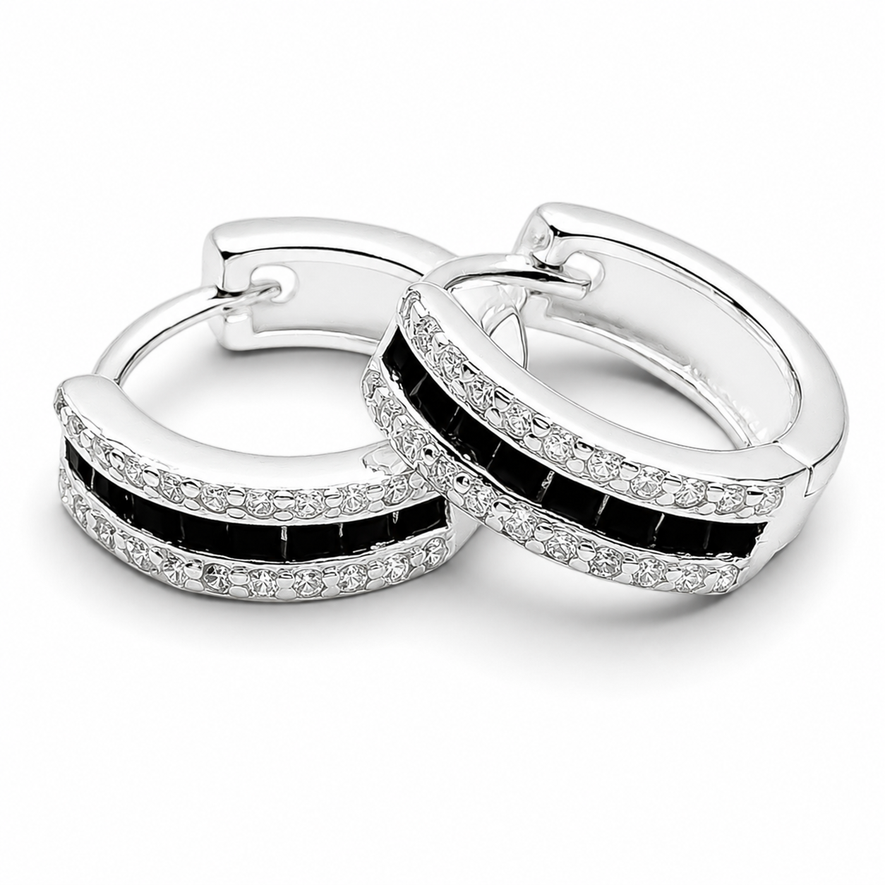 Hugguies Zirconia Negra Plata Ley 925