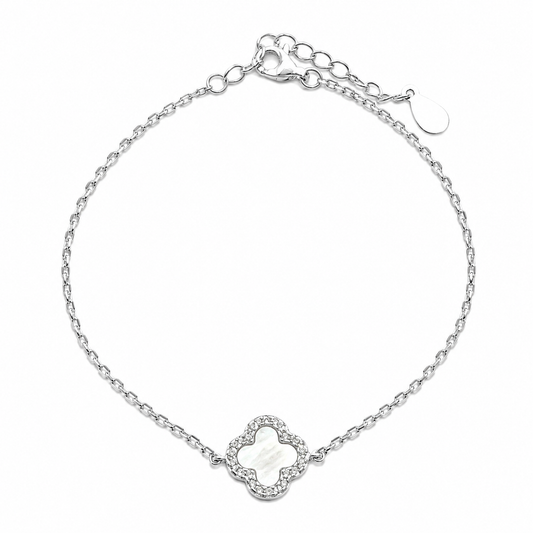 Pulsera Van Blanca 1 Trebol Plata Ley 925